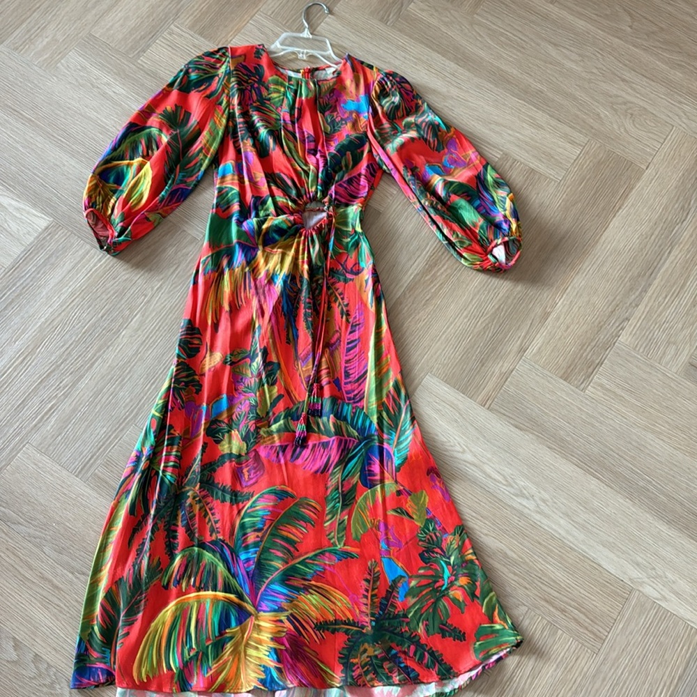 Farm Rio long silk dress XS